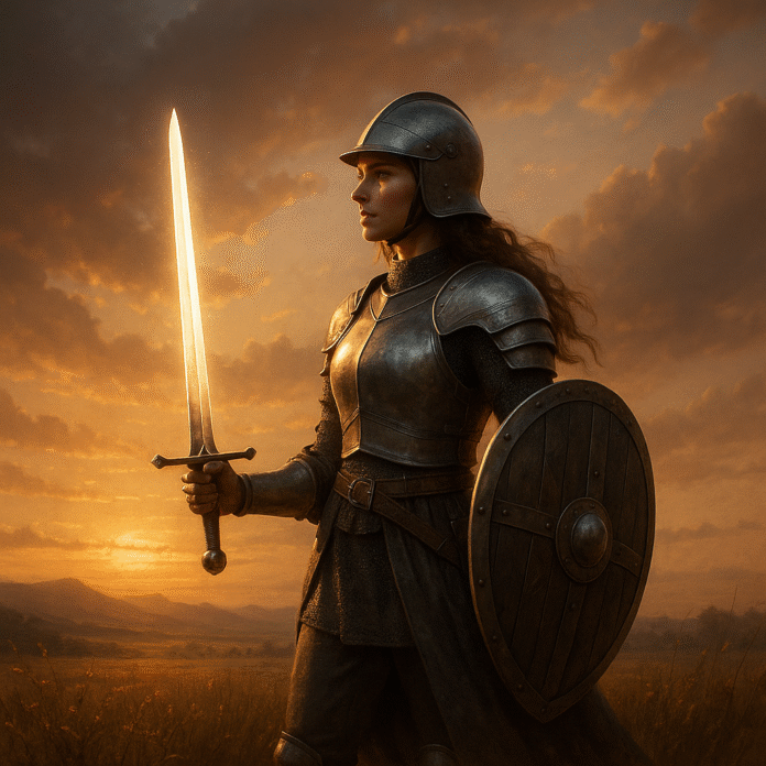 ChatGPT Image 23 de jul. de 2025, 05_36_03 mulher armada com fé, armadura espiritual, Efésios 6