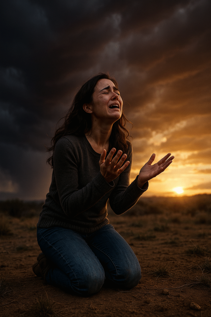 ChatGPT Image 23 de jul. de 2025, 05_55_21 oração no deserto, mulher clamando em crise, fé no vale