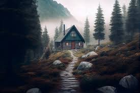 download (79) Uma cabana em meio às montanhas e neblina, representando abrigo e segurança em Deus.