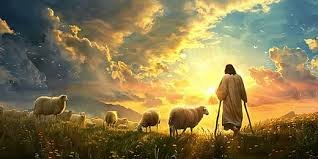 download (2) um campo verde iluminado pelo sol, com um pastor conduzindo suas ovelhas.