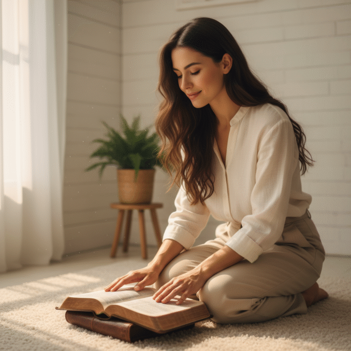 Cristã Orando com Bíblia mulher orando com a Bíblia aberta
