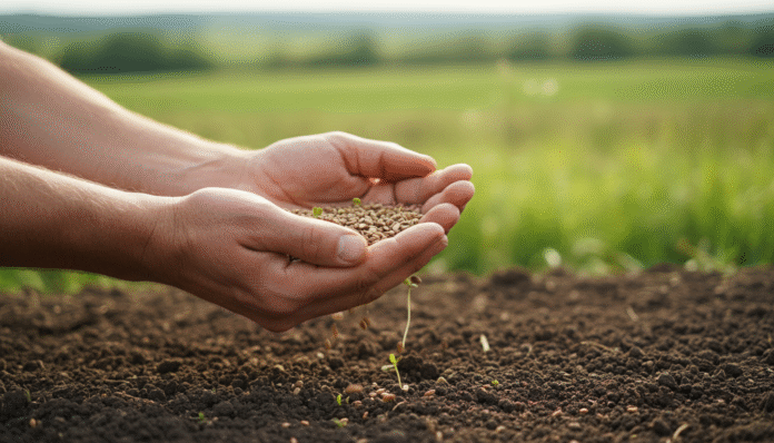 Mãos Segurando Sementes - Fertilidade Mãos segurando sementes prestes a serem lançadas sobre a terra fértil