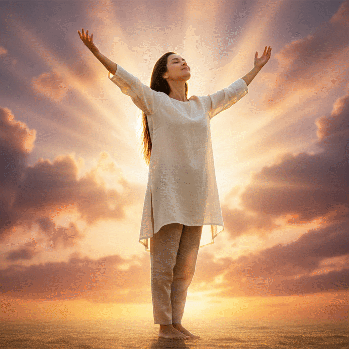 Mulher Orando com Mãos Erguidas mulher orando com as mãos erguidas