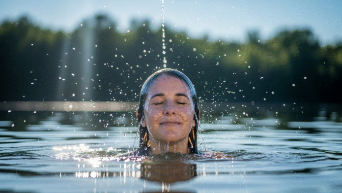 Pessoa sendo Batizada pessoa sendo batizada em águas, simbolizando nova vida em Cristo.