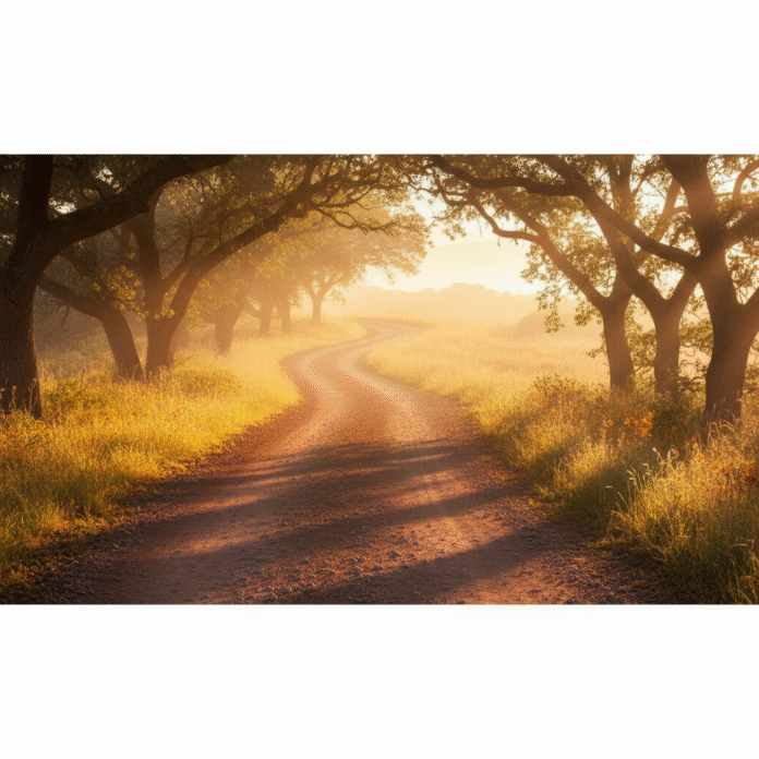 Um caminho de terra iluminado pelo sol nascente, simbolizando entrega e confiança. Um caminho de terra iluminado pelo sol nascente, simbolizando entrega e confiança.