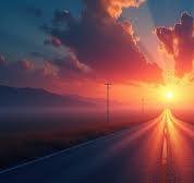 download (1) estrada iluminada ao pôr do sol esperança confiança” (imagem de um caminho/estrada, luz suave, remetendo a entrega e confiança em Deus)