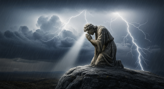 image (13) Pessoa orando em meio a uma tempestade, simbolizando confiança em Deus.