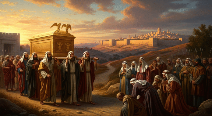 image (2) A Arca da Aliança sendo levada em procissão para Jerusalém.