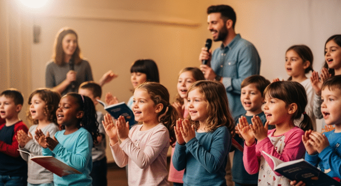 image (2) Crianças adorando a Deus com alegria no culto infantil.