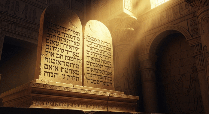 image (3) Tábuas de pedra representando os Dez Mandamentos.