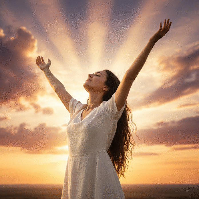 image (3) pessoa de braços erguidos em oração, simbolizando a presença de Deus