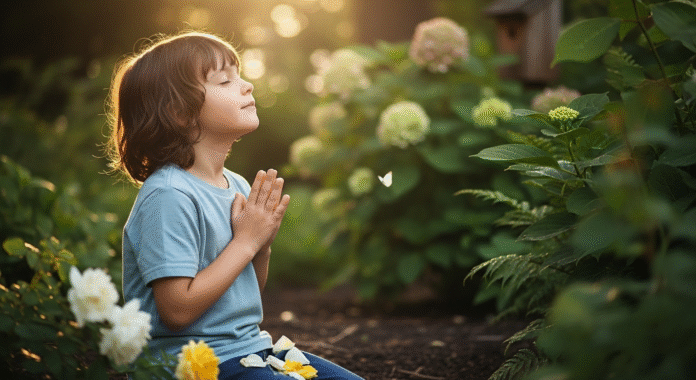 image (4) Criança orando com o olhar voltado para o céu, simbolizando confiança em Deus.