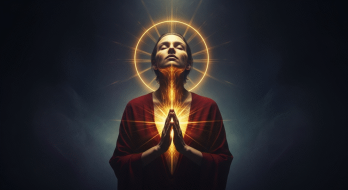 image (4) magem de uma pessoa com luz emanando do peito, simbolizando Deus habitando dentro dela.