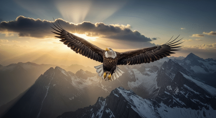 image (5) imagem de uma águia sobrevoando montanhas, simbolizando força e fé em Deus.