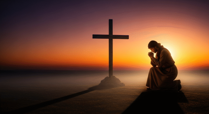 image (6) Pessoa em oração diante de uma cruz ao pôr do sol, simbolizando o chamado à santidade.