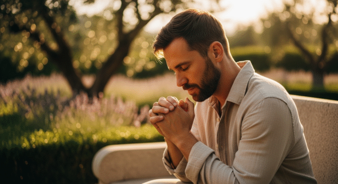 image Cristão orando e lembrando da promessa de um Deus que ouve e vê.