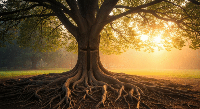 image (7) Árvore de raízes profundas em solo firme, simbolizando uma vida enraizada em Cristo.