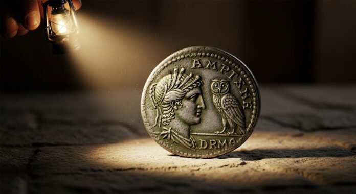 moeda_iluminada_dracma_perdida moeda iluminada representando a dracma perdida e o amor de Deus que busca os corações.