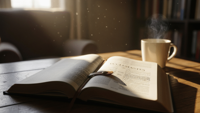 Bíblia Aberta em Eclesiastes Bíblia aberta em Eclesiastes, simbolizando estudo e reflexão sobre o sentido da vida.