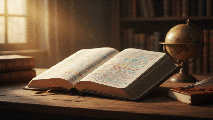 Bíblia Marcada imagem de uma Bíblia marcada, representando estudo e firmeza espiritual