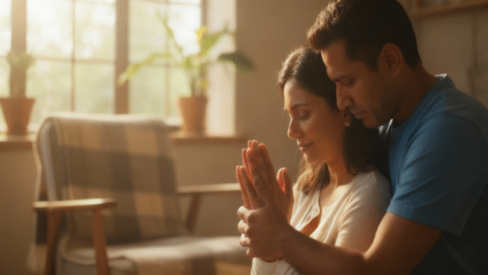 Casal unido oração reconciliação 1200x675 imagem de um casal unido em oração representando reconciliação e cura