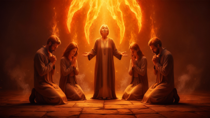 Chamas Espírito Santo cristãos 1200x675 chamas do Espírito Santo descendo sobre grupo de cristãos orando