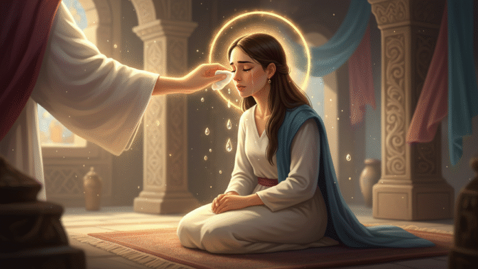 Consolo Divino Ilustração suave representando consolo divino ao enxugar lágrimas