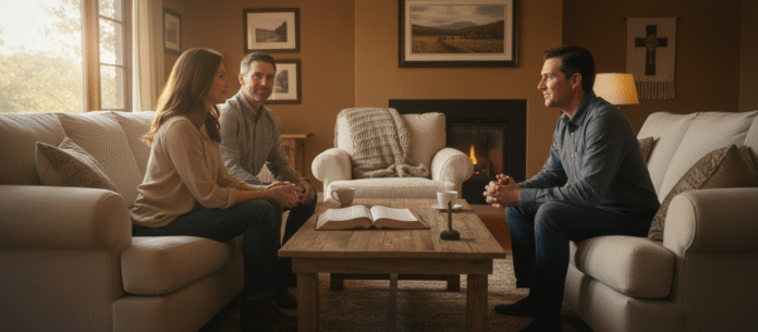 Família conversando serenidade família conversando com serenidade simbolizando reconciliação e amor cristão
