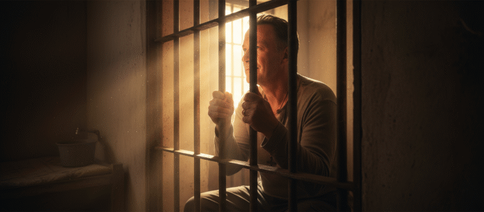 Homem luz grades esperança homem olhando para a luz através de grades simbolizando fé e esperança em Deus