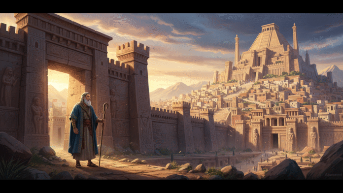 Jonas diante de Nineve imagem ilustrada com Jonas diante da grande cidade de Nineve