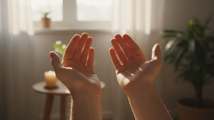 Mãos Erguidas em Oração mãos erguidas em oração em ambiente calmo