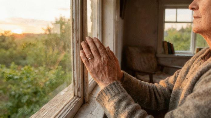 Mãos oração janela busca entrega 1200x675 mãos orando próximas a uma janela, simbolizando busca e entrega a Deus.
