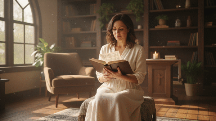 Mulher em Silêncio com Bíblia mulher em silêncio com Bíblia aberta