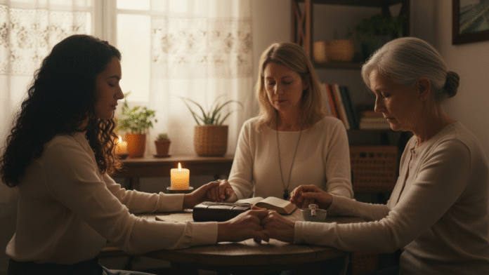 Mulheres Cristãs Orando Juntas Mulheres cristãs orando juntas, simbolizando fé e força espiritual.