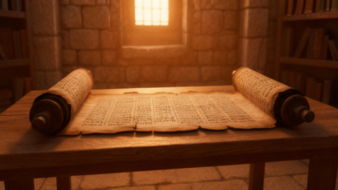Pergaminho antigo Isaías 1200x675 pergaminho antigo aberto, representando o livro de Isaías