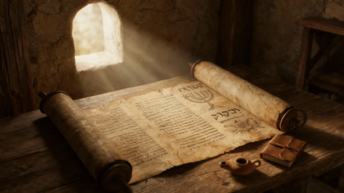 Pergaminho profetas menores Sofonias 1200x675 imagem de um pergaminho aberto representando os profetas menores e a mensagem de Sofonias.