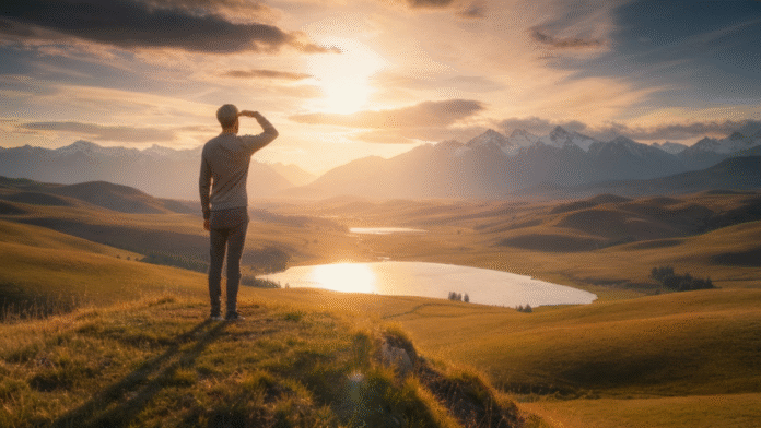 Pessoa contemplando paisagem esperança 1200x675 imagem de alguém contemplando uma paisagem clara e iluminada, representando esperança