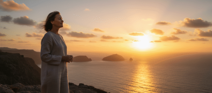 Pessoa pôr sol paz pessoa olhando o pôr do sol com expressão de paz simbolizando confiança em Deus