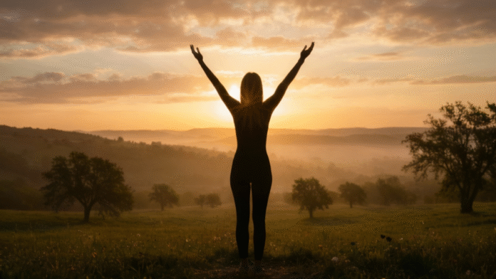 Silhueta adorando ambiente tranquilo 1200x675 silhueta adorando em um ambiente tranquilo, representando entrega e estilo de vida de adoração