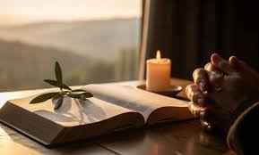 download (25) Bíblia com mão repousando suavemente sobre a página, representando rendição e cura pelo perdão.